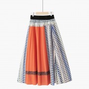 Women Spring Autumn Retro Vintage Elegant Print Pleated Long Skirts Office Ladies A-Line Mid-Length Skirts