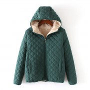 Autumn Winter Women Parkas Coat Jackets Female Lamb Hooded Plaid Long Sleeve Warm S~3XL Winter Jacket