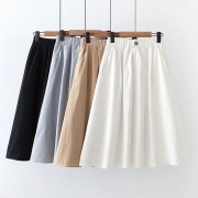 Women Summer Cotton Skirts Solid Black White Casual Elastic Waist Elegant Office A-Line Midi Skirts Korean Fashion Jupe Femme